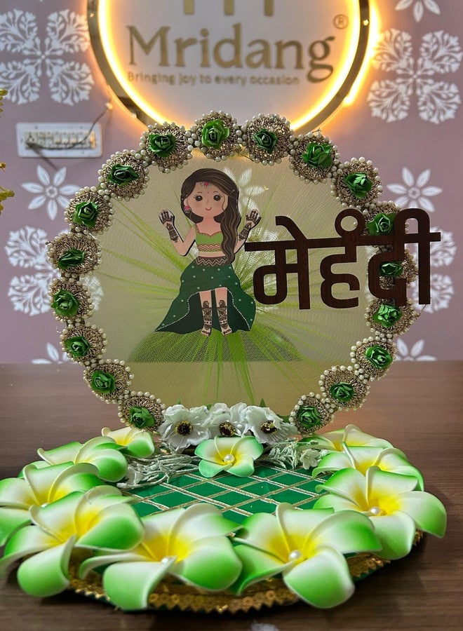 Mridang Acrylic Decorative Mehendi Plates Round Platter Holder Tray - Ideal for Mehendi Ceremony, Decorative Plates for Bride and Groom, Marriage Functions(SMALL SIZE) - Image 1